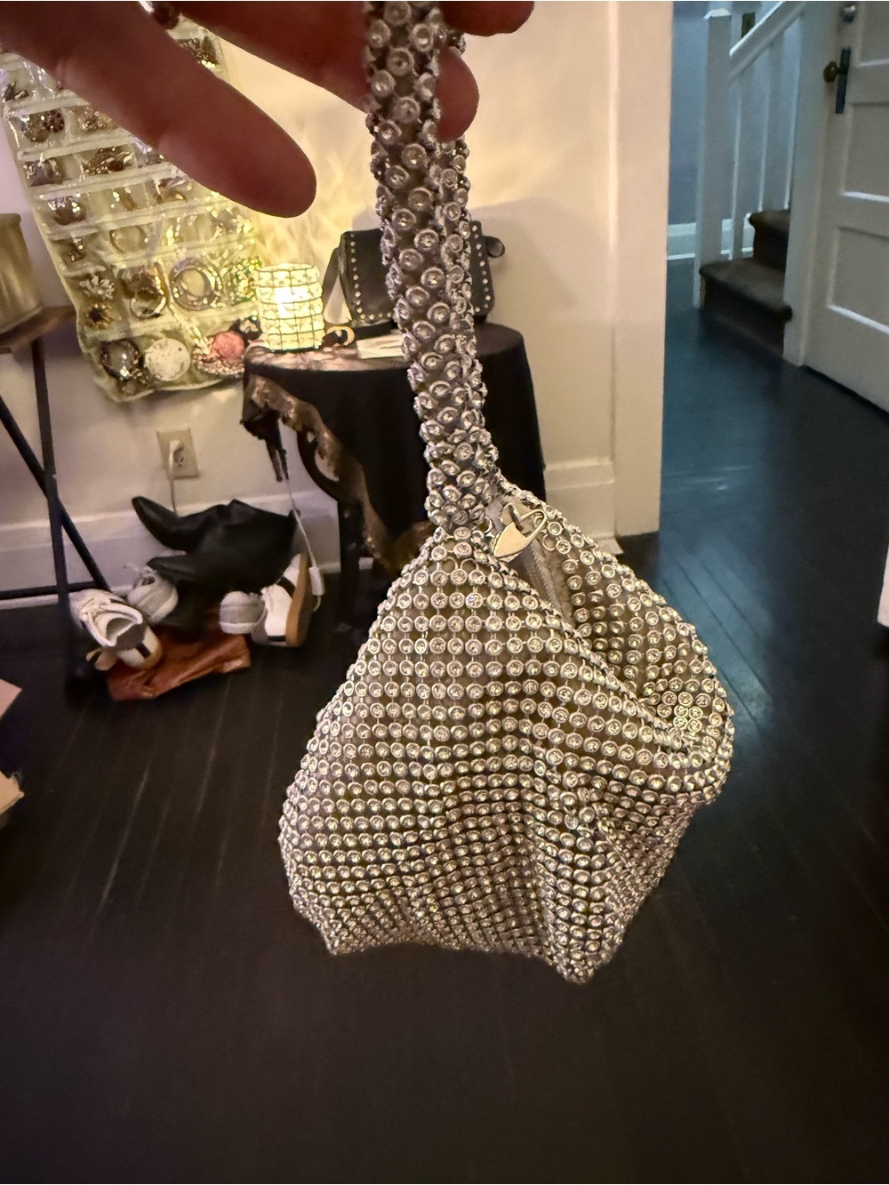 Crystal-Studded Evening Bag - Silver